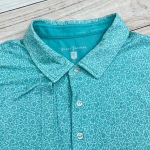 Hickey Freeman Golf Mens Polo Shirt Aqua Floral Print Short Sleeve Size‎ XL